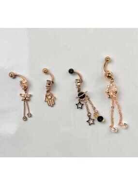 Belly Ring Bundle Mixed Navel Piercing Jewelry Lot Rose Gold CZ Surgical Steel